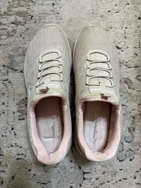 Skechers Women's Cream Slip-On Athletic Sneakers with Pink Lining
